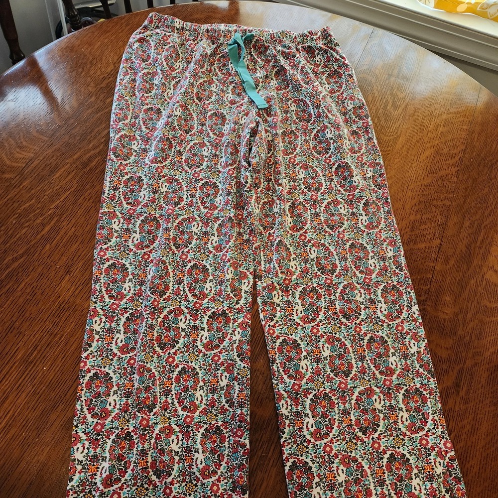 Lands End Pajama Pants Pre Owned EUC Size Large‎ Floral Solid Lounge Sleep Relax